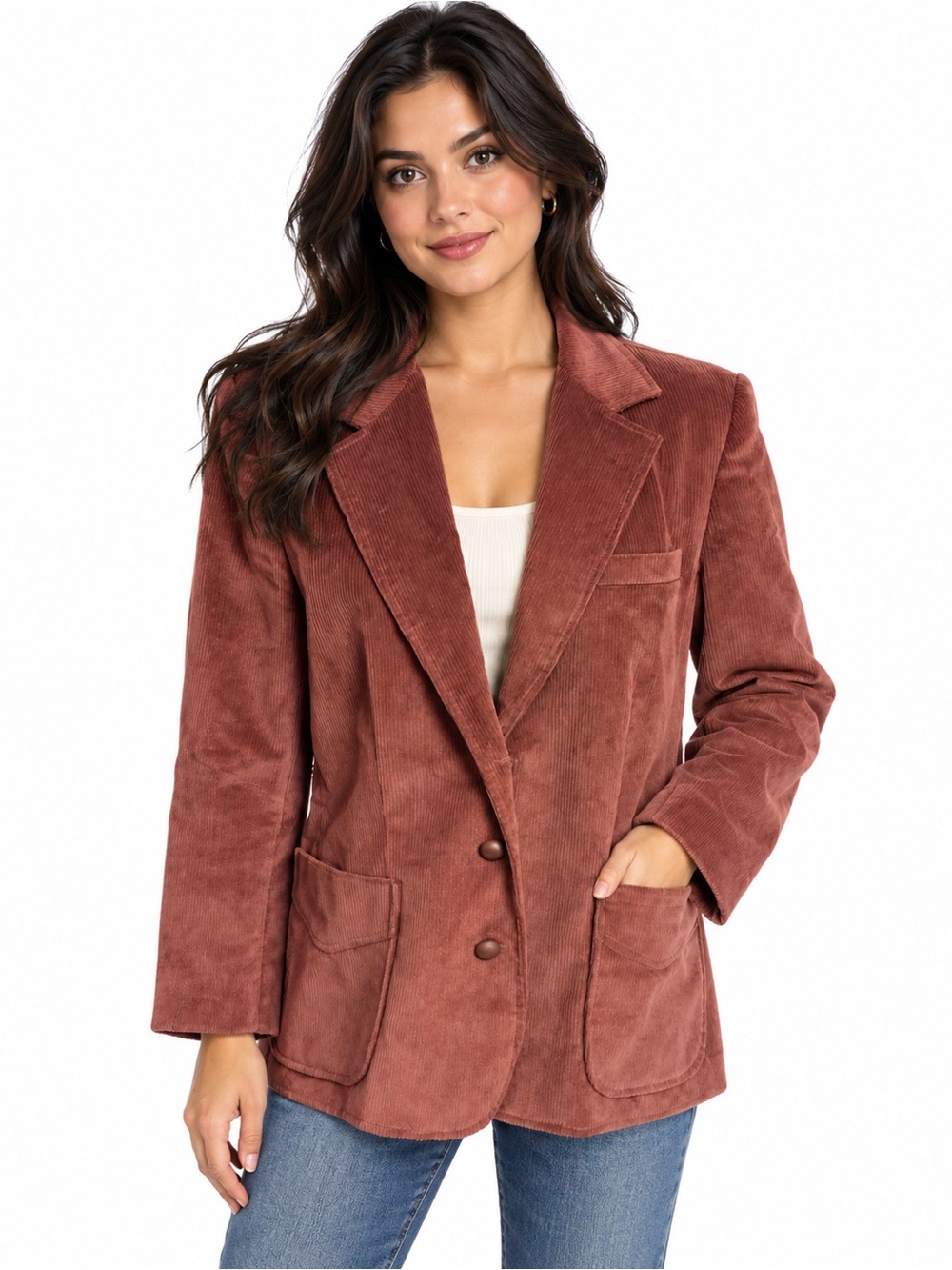 Vintage Country Suburbans Corduroy Blazer Jacket Rust Brown Size 16 Three Pocket